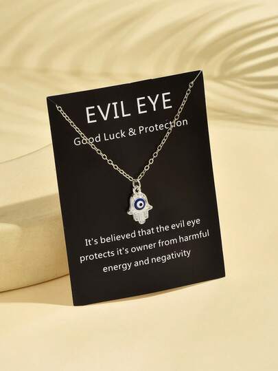 1pc Fashionable Simple Evil Eye Design Pendant Necklace For Women With Blessing Card
