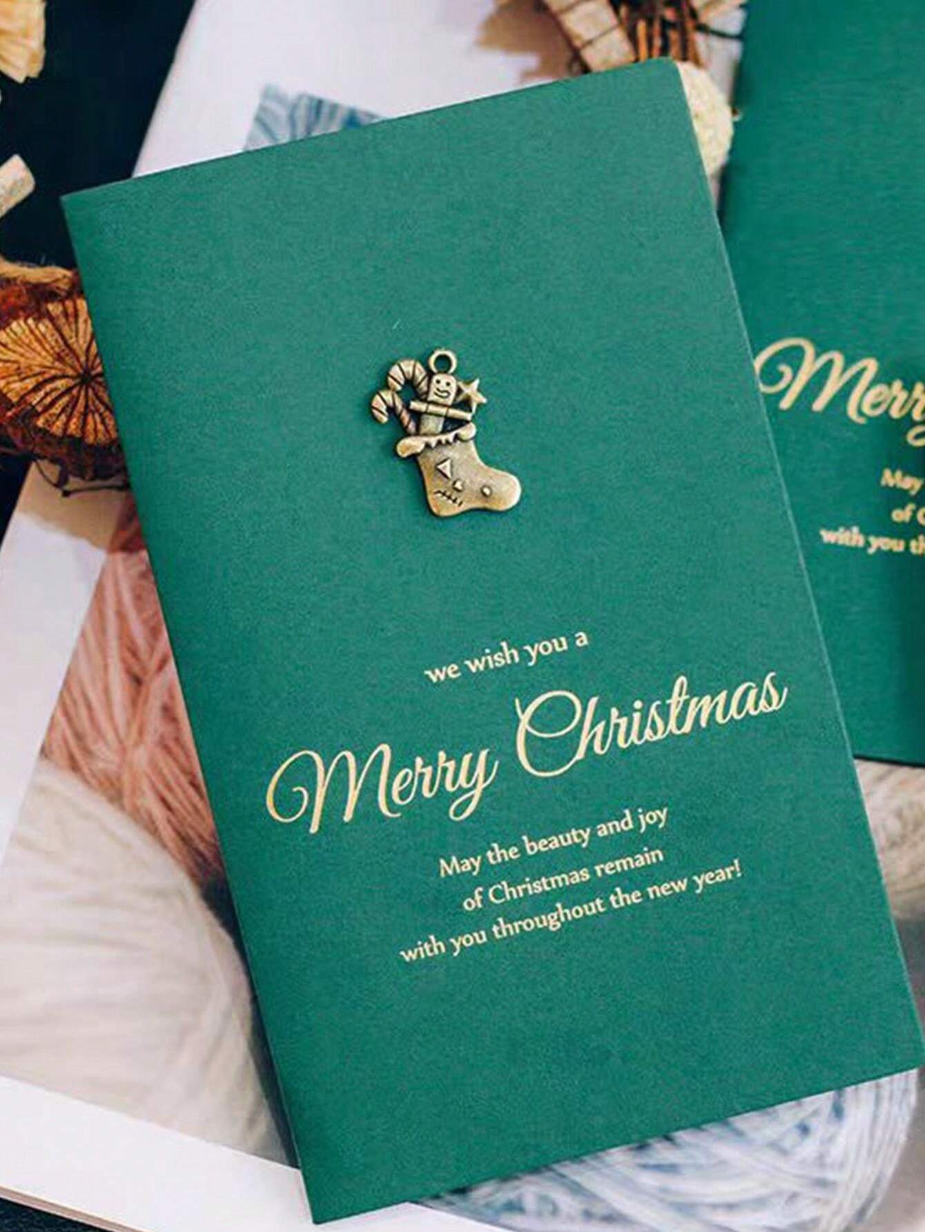 Retro Foil Stamped Christmas Greeting Cards, Gold Metal Postcards With