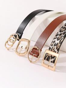 4pcs/Set Ladies' Wide Belt, Casual-Style Belt With Metal Decorative Round Buckle Halloween Summer, School Fall, Autumn, Halloween