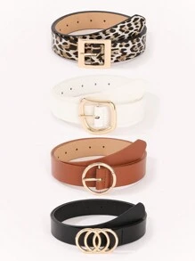 4pcs/Set Ladies' Wide Belt, Casual-Style Belt With Metal Decorative Round Buckle Halloween Summer, School Fall, Autumn, Halloween