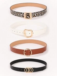 4pcs/Set Ladies' Wide Belt, Casual-Style Belt With Metal Decorative Round Buckle Halloween Summer, School Fall, Autumn, Halloween