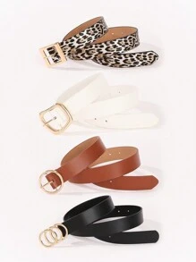 4pcs/Set Ladies' Wide Belt, Casual-Style Belt With Metal Decorative Round Buckle Halloween Summer, School Fall, Autumn, Halloween