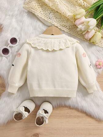 1 st Baby Girls Blomma broderad volanger kofta tröja för baby flickor, varm höst/vinter