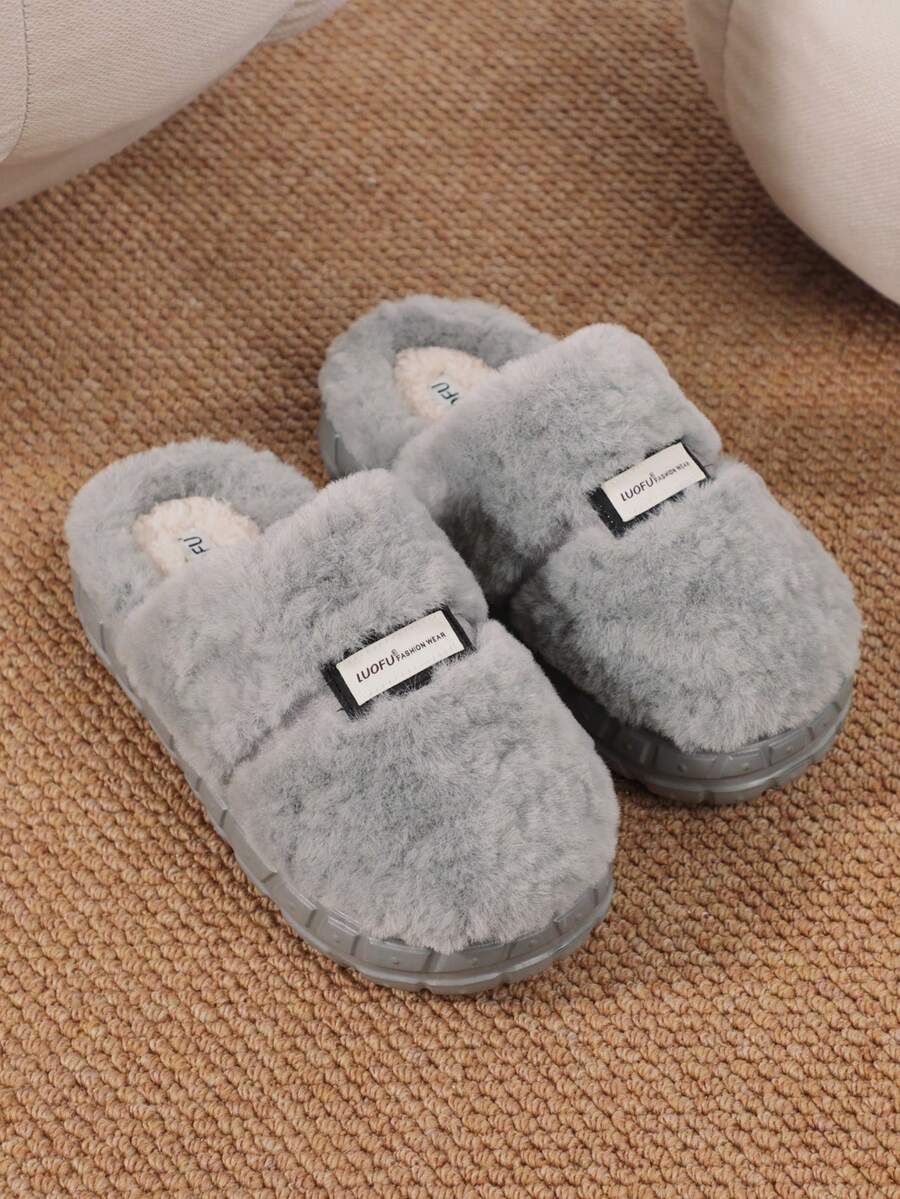 luofu 男士毛绒内衬高端舒适材质室内/户外拖鞋，时尚轮胎花纹设计，圣诞节家居拖鞋，秋冬 - 灰色 - 查看 1