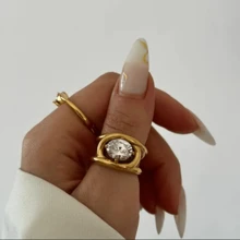 VKHK 1 Stück Vintage Ring mit 18 Karat Goldauflage, doppellagiges Design mit Zirkonia Dekor, für Damen Alltags- und Hochzeitsmode, Geschenk