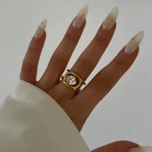 VKHK 1 Stück Vintage Ring mit 18 Karat Goldauflage, doppellagiges Design mit Zirkonia Dekor, für Damen Alltags- und Hochzeitsmode, Geschenk
