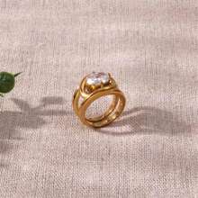 VKHK 1 Stück Vintage Ring mit 18 Karat Goldauflage, doppellagiges Design mit Zirkonia Dekor, für Damen Alltags- und Hochzeitsmode, Geschenk