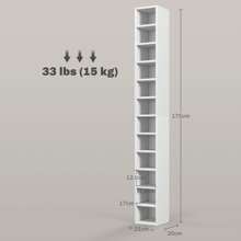 HOMCOM 12-Tier Media Storage Cabinet 204 CDs Shelf Tower Multimedia Organizer Rack Stand Bookcase Display Unit MDF Colour Oak - White - View 3