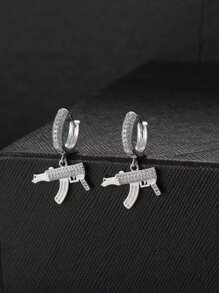 Ice Studded Gun Model Hoop Earring Hip Hop Premium A+++ - Bạc - Xem 4