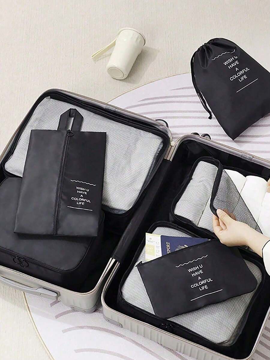 Waterproof Travel Luggage Suitcase Organizer Kit With 7 Toiletry Bags - màu đen - Xem 1