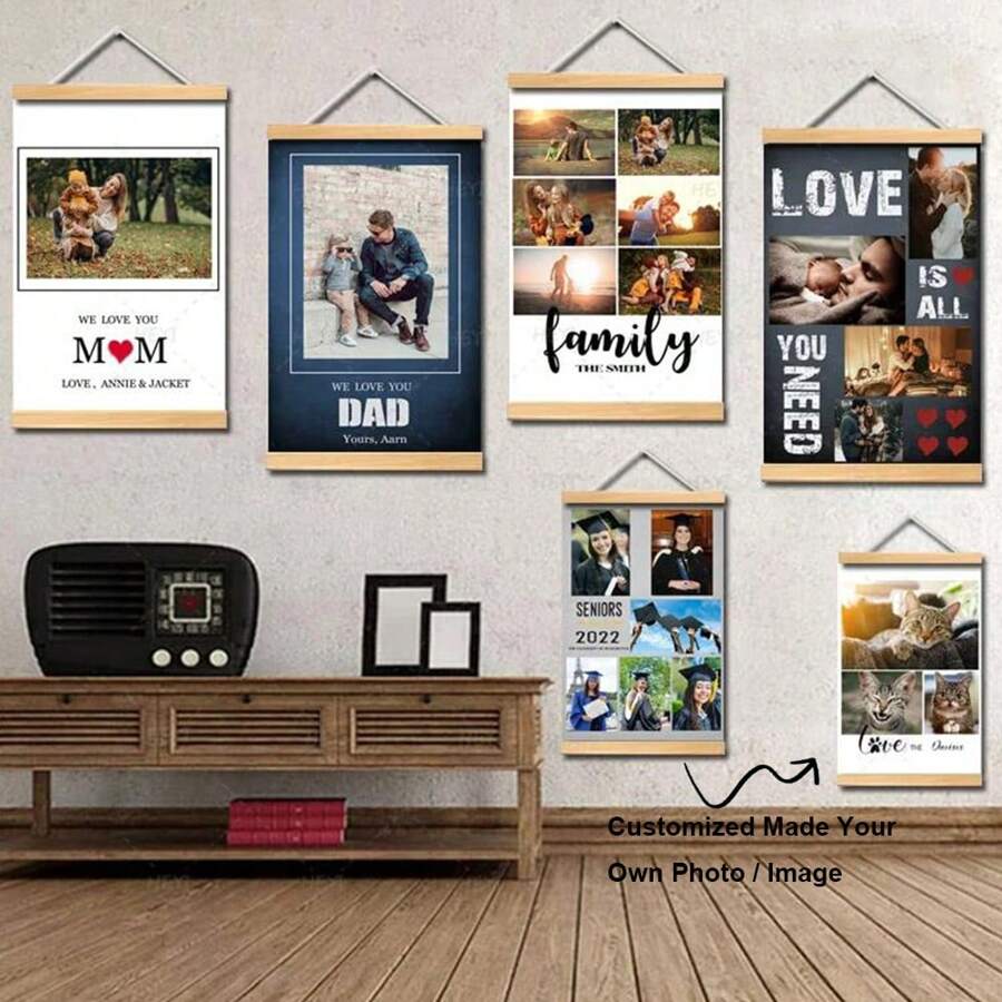 定制个人照片印刷实木挂框卷轴画定制您的照片变成画布，是卧室客厅厨房走廊、墙壁艺术、墙壁装饰、秋季装饰、房间装饰的理想礼物，无框架