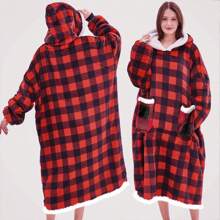 1pc Hooded Wearable Blanket Sweatshirt, Unisex, Super Oversized Fleece Blanket Sweatshirt, 63" Chest, Extra Soft Warm And Cozy Wearable Blanket Hoodie With Large Pockets, Christmas Decor And Party Supplies