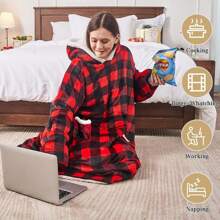 1pc Hooded Wearable Blanket Sweatshirt, Unisex, Super Oversized Fleece Blanket Sweatshirt, 63" Chest, Extra Soft Warm And Cozy Wearable Blanket Hoodie With Large Pockets, Christmas Decor And Party Supplies