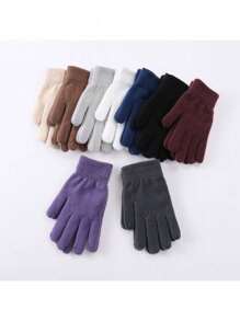 1 Pair Solid Color Knitted Adult Gloves, Thick Thermal Lined Warm Gloves, Finger Separation Design, Suitable For Riding, Cold Weather, Valentine's Day Gift - Multicolor - View 1