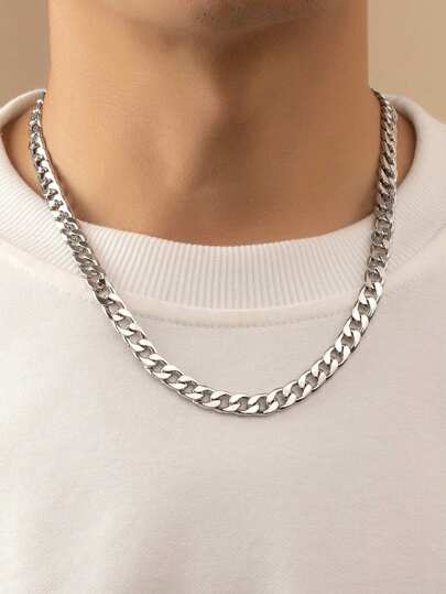 Men's Stainless Steel Cross Link Chain Necklace, Hiphop Pendant Accessory