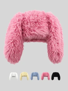 1pc Women's Solid Color Cute Long Rabbit Ear Warm Versatile Bucket Hat, Suitable For Autumn And Winter Outdoor Use Halloween Halloween Decor - Bucket Hat - View 1