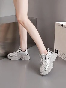 Giày thể thao Chunky Chunky màu bạc dành cho nữ, giày thường ngày ngoài trời đa năng, giày thể thao thời trang hợp thời trang, giày trượt ván phong cách Hàn Quốc dành cho học sinh - Bạc - Xem 8