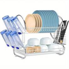 Dish Drainer Rack 2 Tier Plate Drainer Rack Dish Drainer With Utensil Holder Drip Tray Stainless Steel Cutting Board Holder And Dish Dryer - Draining Board Rack With Cup Holder For Kitchen - 變體1 - 查看 1
