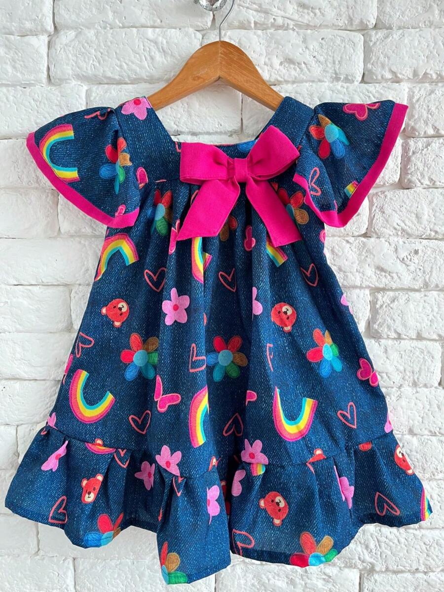 Pink Or Blue Flare Leopard Print Children's Dress With Bow Mini Diva Blogger Borboletinhas Kids - 藍色 - 查看 1