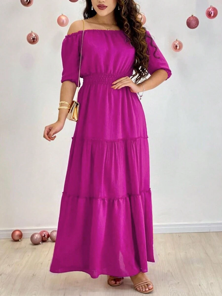 Women's Long  Dress With 3/4 Sleeves, Loose, Long, Evangelical - Màu Hoa hồng đỏ - Xem 1