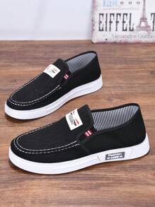 Mocassini senza lacci in tela da uomo, sneaker casual traspirante antiscivolo, scarpe da lavoro leggere e morbide con suola senza lacci