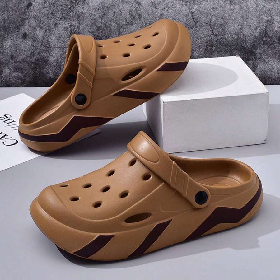 情侣款 Squidgy 一脚蹬凉鞋，男士夏季户外露趾休闲厚底防滑沙滩鞋 - 棕色 - 查看 1