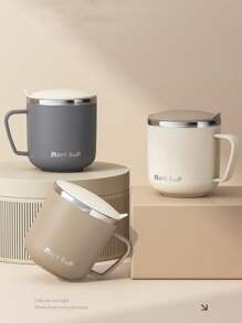 1 Peça Caneca de Aço Inoxidável de 400ml, Minimalista, Branco Café/Leite/Cinza Redondo Copo de Leite/Café para Estudantes e Trabalhadores de Escritório, Copo de Água Unissex para Uso Doméstico com Tampa, à Prova de Calor, Anti-Queda Voltar às Aulas - Multicolorido - Visão 2