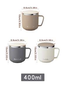 1 Peça Caneca de Aço Inoxidável de 400ml, Minimalista, Branco Café/Leite/Cinza Redondo Copo de Leite/Café para Estudantes e Trabalhadores de Escritório, Copo de Água Unissex para Uso Doméstico com Tampa, à Prova de Calor, Anti-Queda Voltar às Aulas - Multicolorido - Visão 3