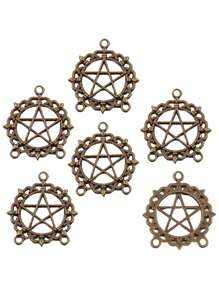 10pcs/Pack 24*27mm Alloy DIY Jewelry Accessories, Hollow Round Pentagram Multi-Hole Connector, Fashionable Holiday Gift