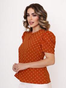 MARILYN MONNA French Women's Blouse Elegant Puff Sleeve Round Neck Comfortable Polka Dots Fashion - 亮橙色 - 查看 4