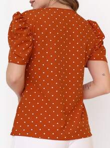 MARILYN MONNA French Women's Blouse Elegant Puff Sleeve Round Neck Comfortable Polka Dots Fashion - 亮橙色 - 查看 2