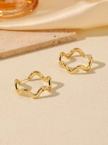 1 对/2 件简约优雅金属金色不对称几何圆形耳环，适合女性日常佩戴 - 耳扣 - 查看 16