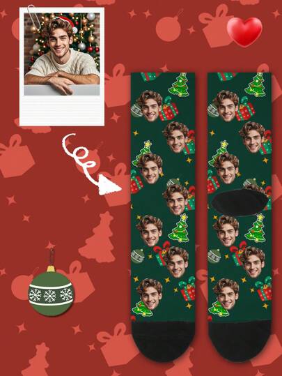 1 par anpassade ansiktstryckta mitten av vaden-strumpor, parstrumpor, personliga med foto, roliga parstrumpor, bekväma och andningsbara, kreativ tecknad design, perfekt för högtider, födelsedagar, alla hjärtans dag-presenter, rolig, galen, anime, flerfärgade strumpor, alla hjärtans dag-presenter, rolig, galen, anime, flerfärgade långa strumpor, färgglad, söt, bedårande, kontrakterad, rolig, anpassad, unik, anpassad, personlig, perfekta presenter till honom, perfekta presenter till henne, pojkvän, flickvän, familj, vänner, mor- och farföräldrar, henne