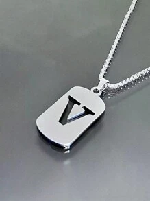 1st Heren Roestvrijstalen Trendy Ketting - 26 Holle Initialen, Elegante Letter Hanger Ketting, Kleurvast, Geschikt Voor Casual Wear En Truikettingen
