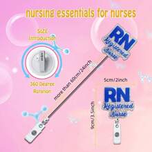 1 件注册护士银色闪光徽章卷轴架，带金属发爪，办公室医院实验室工作 ID 标签，适合医生护士社工同事麻醉师 RN 的徽章礼物 - 銀色 - 查看 3