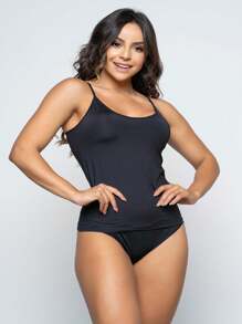 Basic Second Skin T-Shirt Thin Strap Polyamide MAYU Tank Top Blouse Plain Blouse Shaping Straps - màu đen - Xem 1