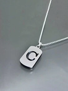1st Heren Roestvrijstalen Trendy Ketting - 26 Holle Initialen, Elegante Letter Hanger Ketting, Kleurvast, Geschikt Voor Casual Wear En Truikettingen