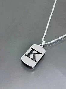 1st Heren Roestvrijstalen Trendy Ketting - 26 Holle Initialen, Elegante Letter Hanger Ketting, Kleurvast, Geschikt Voor Casual Wear En Truikettingen