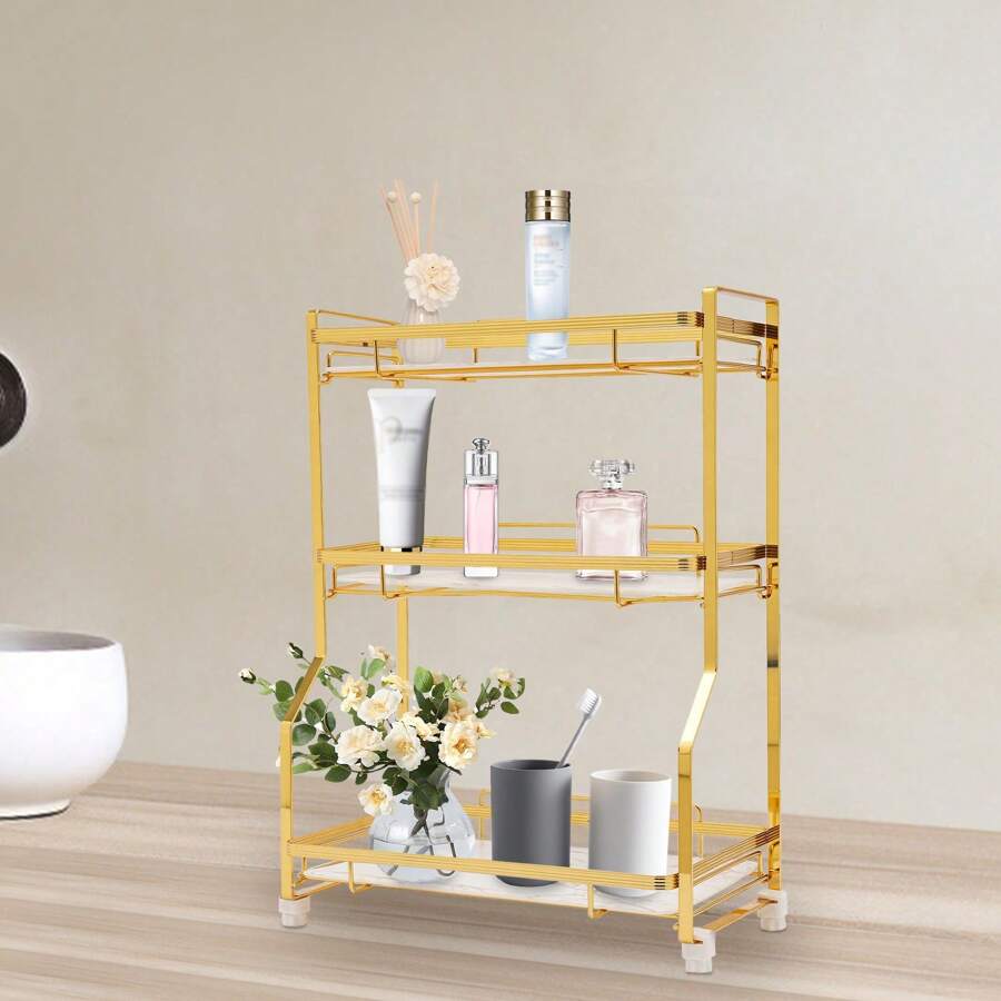 ZhdnBhnos LINSIE 3 Tier Bathroom Countertop Organizer Shelf Rack Counter Bathroom Storage The Best Gift/Present For Family&Friends Happy Christmas - Vàng - Xem 1