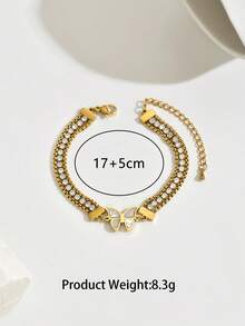 1 chiếc vòng tay chuỗi bướm pha lê bằng thép không gỉ thời trang - Vàng - Xem 5