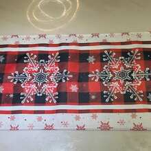 1 件亚麻圣诞雪花格子桌旗，32 厘米/12.6 英寸 * 180 厘米/71 英寸，圣诞派对装饰家用餐桌 - 紅黑格子 - 查看 4