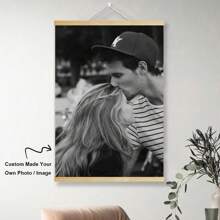 定制个人照片印刷实木挂框卷轴画定制您的照片变成画布，是卧室客厅厨房走廊、墙壁艺术、墙壁装饰、秋季装饰、房间装饰的理想礼物，无框架 - 黑色 - 查看 5