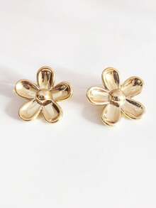 1 对女士花朵耳钉，塑料金属镀层，时尚个性化配套耳环 - 花朵耳環 - 查看 8