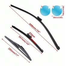 3XFor Fiat 500 KA Front & Rear Windscreen Wiper Blades 24"/14"/11" Set UK - Black - View 3