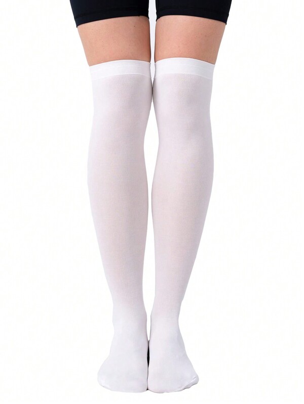 1/2/3 Pairs Of White Women Over The Knee Socks,Loli Jk Soft Girl Style, Suitable For Sweet Style Dressing