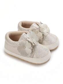 新生儿洗礼鞋，柔软婴儿学步鞋，粉色