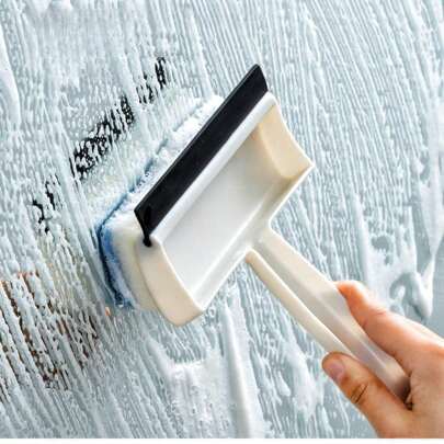 1 件装多功能玻璃、墙壁和瓷砖清洁刷，带双面海绵和刮刀，适用于镜子和水刮器，家居浴室装饰秋季装饰，返校季