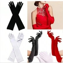 1 Pair Women's Long Gloves For Fancy Dress Party Carnival Wedding White/Black/Red - màu đen - Xem 1