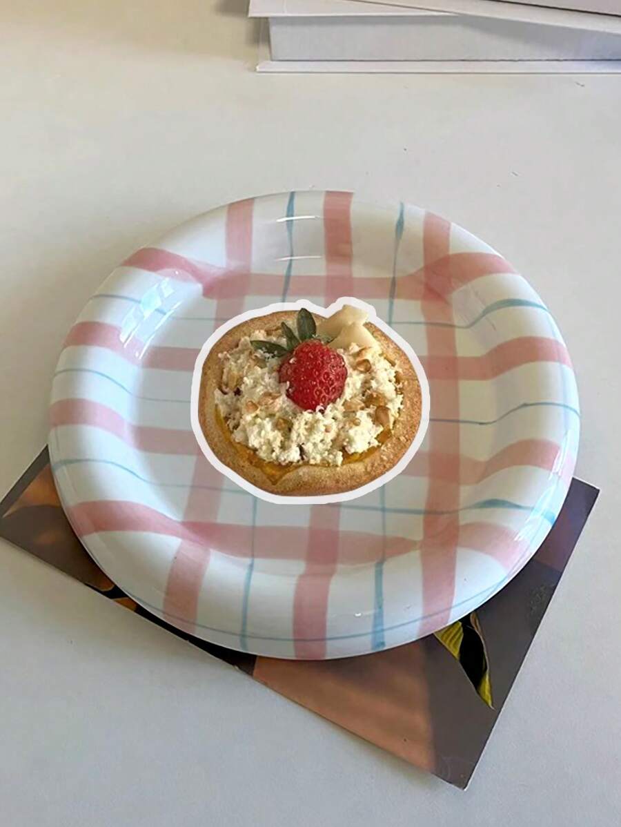 1pc Nordic Style Striped Ceramic Platter, High-Quality Afternoon Tea Cake Plate, Creative Western Style Steak Plate, Home Decor Ring Dish, Festival Gift, Birthday Blessing, Party Supply, Gift For Boyfriend/Girlfriend Christmas Gift