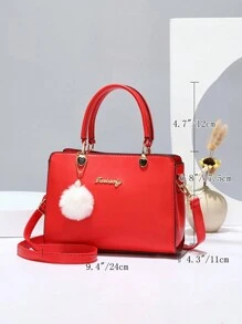 Túi Tote Thời Trang Furball Decor, Túi Đeo Chéo Nhiều Lớp, Thích Hợp Cho Các Cô Nàng Hẹn Hò & Công Sở - Đỏ - Xem 2